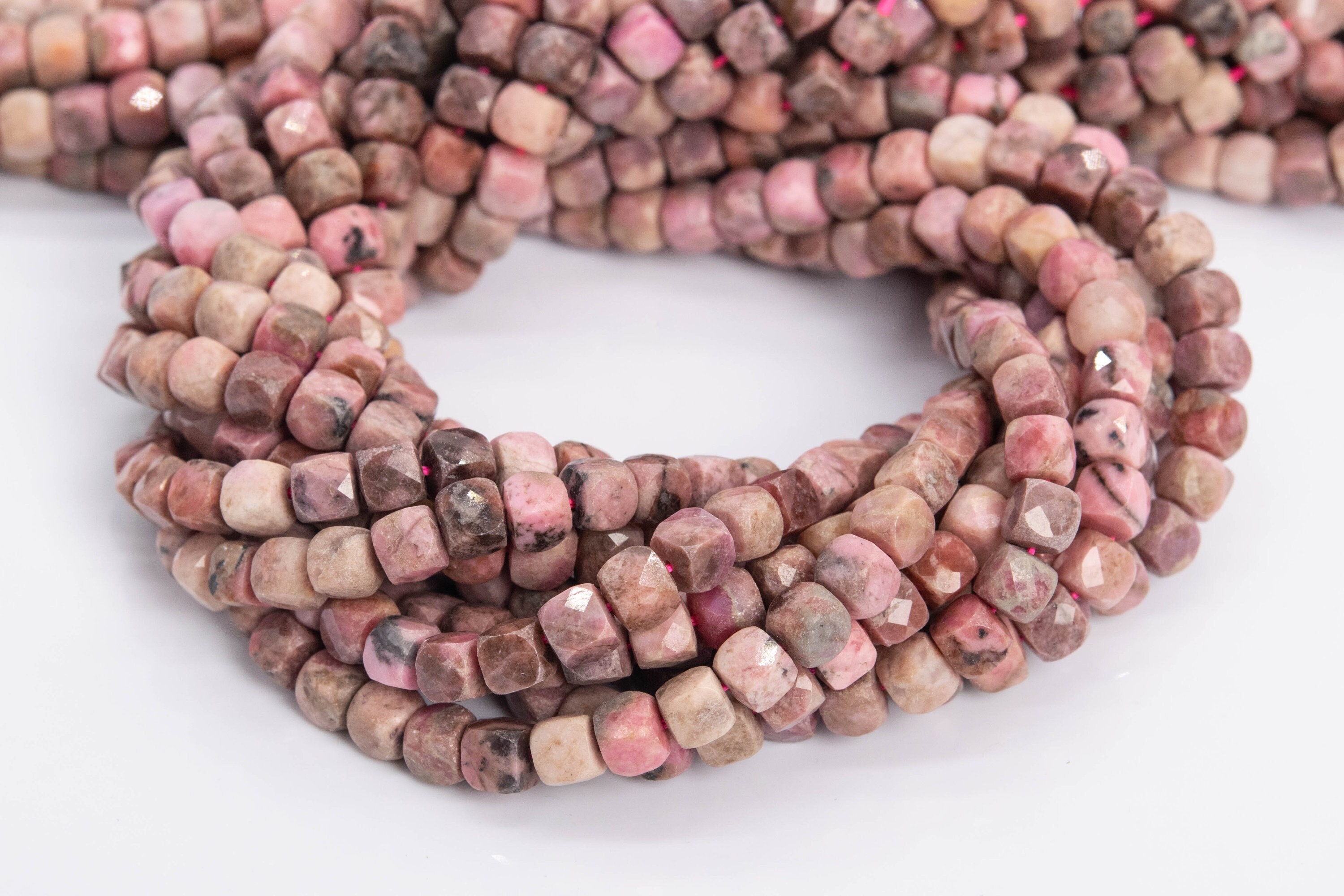 4mm Pink Rhodonite Beads Faceted Cube Grade Aaa Genuine Natural Gemstone Loose Beads 15"/7.5" Bulk Lot Options (111738)