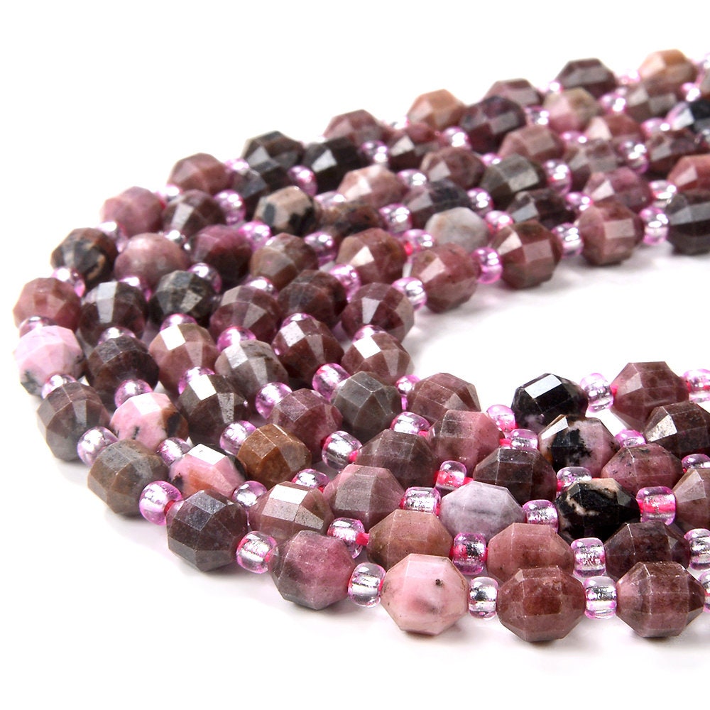 6mm Flower Rhodonite Gemstone Grade Aa Faceted Prism Double Point Cut Loose Beads (d111)