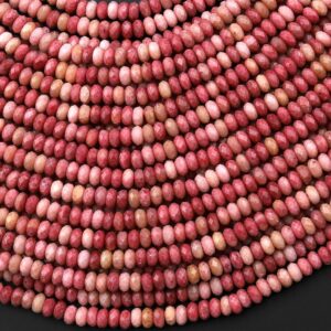 Aaa Natural Petrified Pink Rhodonite 4mm Micro Faceted Thin Rondelle Gemstone Beads 15.5" Strand Aaa Natural Petrified Pink Rhodonite 4mm Micro Faceted Thin Rondelle Gemstone Beads 15.5" Strand