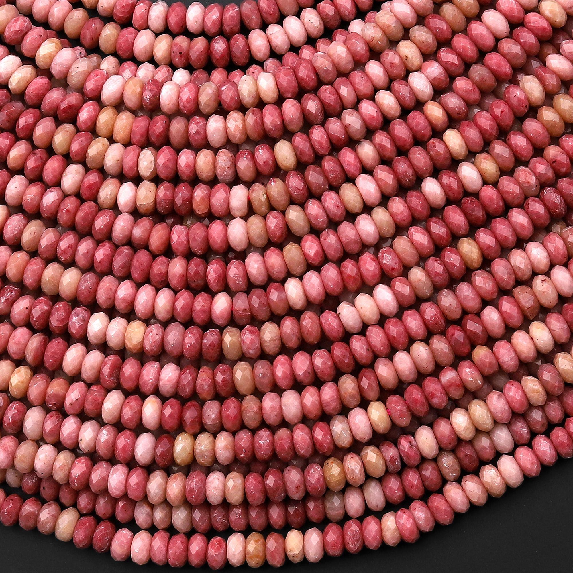 Aaa Natural Petrified Pink Rhodonite 4mm Micro Faceted Thin Rondelle Gemstone Beads 15.5" Strand