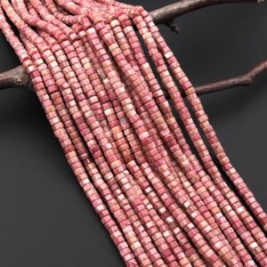 Aaa Faceted Natural Pink Petrified Rhodonite Beads 6mm Hexagon Heishi Rondelle 15.5" Strand Aaa Faceted Natural Pink Petrified Rhodonite Beads 6mm Hexagon Heishi Rondelle 15.5" Strand