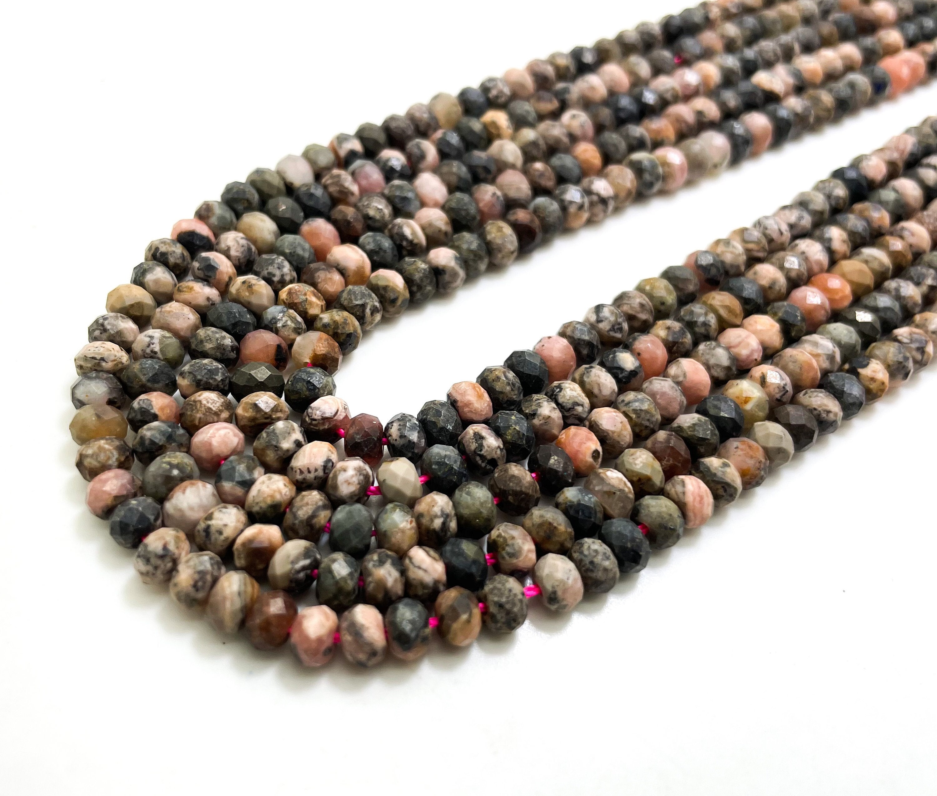 Rhodonite Beads, Natural Pink Rhodonite 3mm X 5mm Faceted Rondelle Gemstone Beads - Rdf29