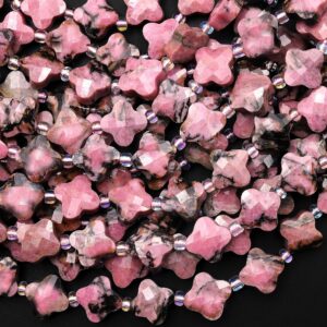 Four Leaf Clover 10mm Beads Faceted Natural Rhodonite Carved Flower Gemstone 15.5" Strand Four Leaf Clover 10mm Beads Faceted Natural Rhodonite Carved Flower Gemstone 15.5" Strand