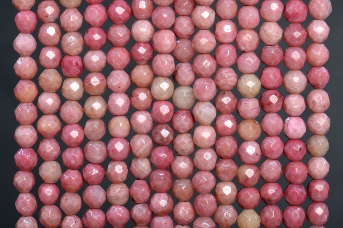 Genuine Natural Haitian Flower Rhodonite Loose Beads Faceted Round Shape 4mm