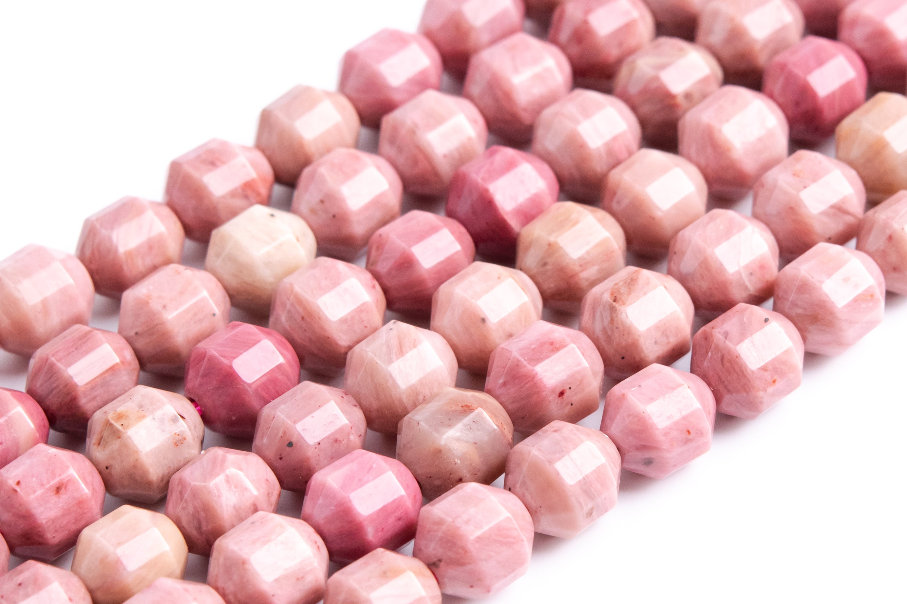 Genuine Natural Haitian Flower Rhodonite Faceted Bicone Barrel Drum Shape 8x7mm