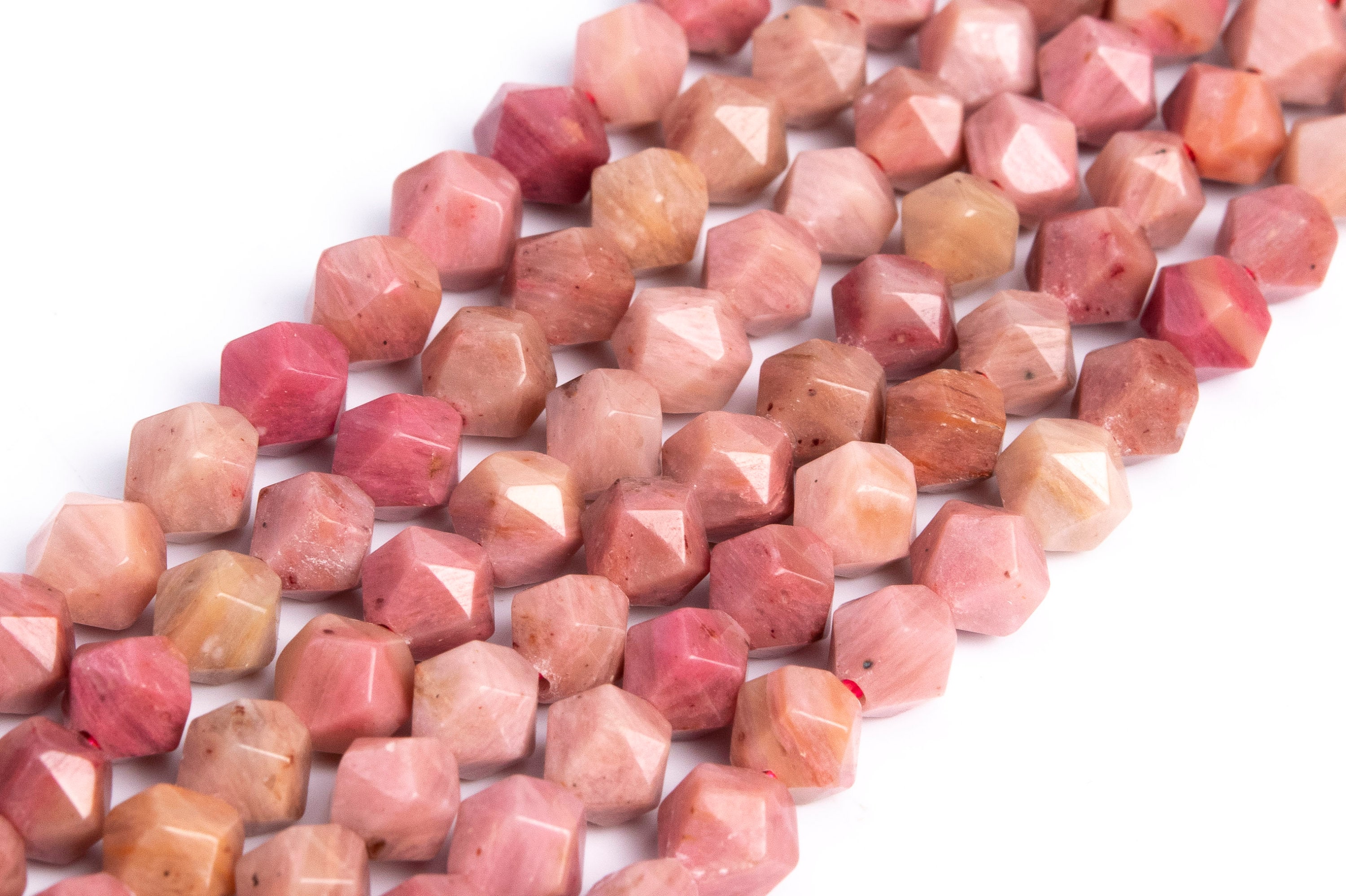 Genuine Natural Haitian Flower Rhodonite Loose Beads Star Cut Faceted Shape 5-6mm 9-10mm