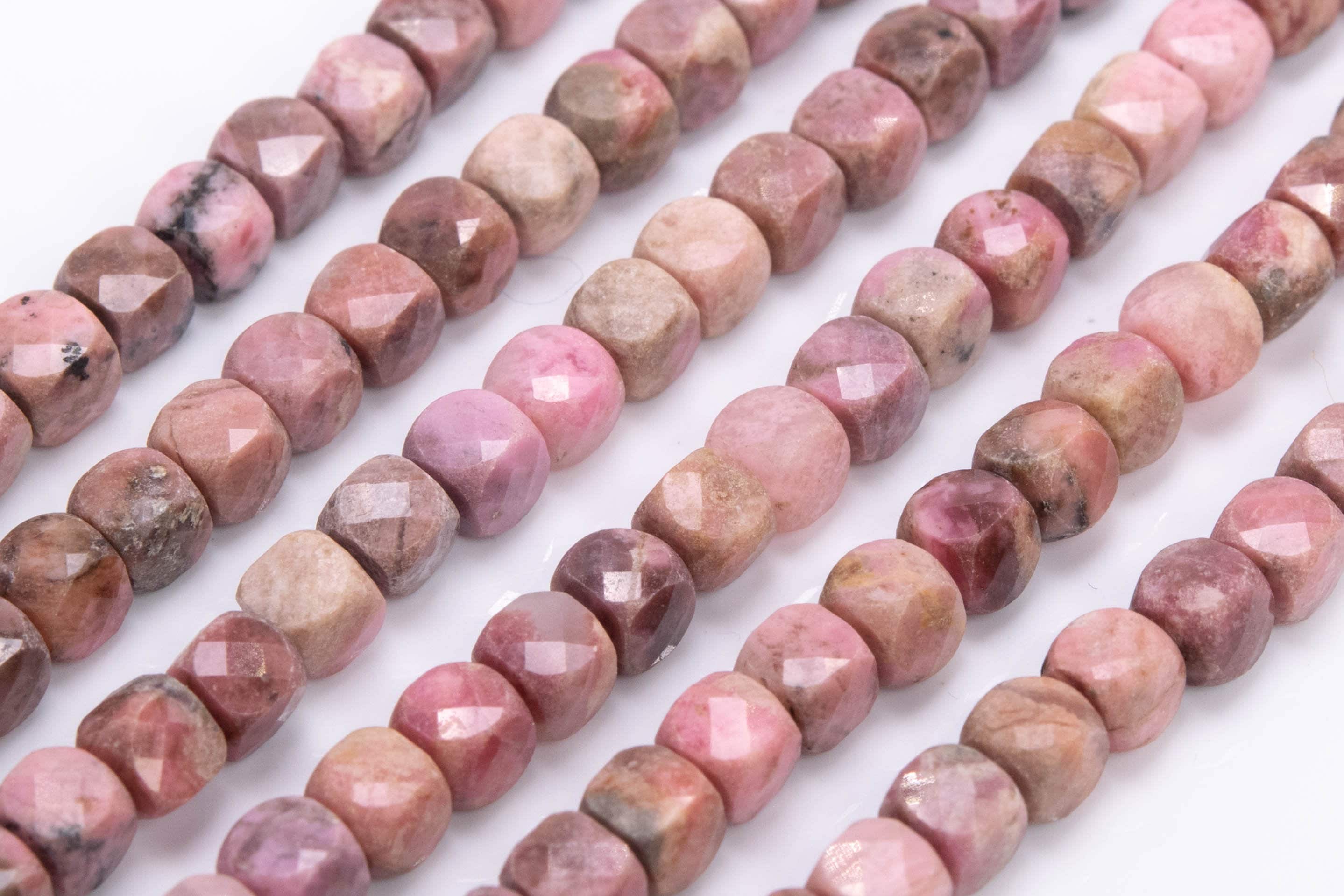 Genuine Natural Rhodonite Loose Beads Faceted Cube Shape 4mm
