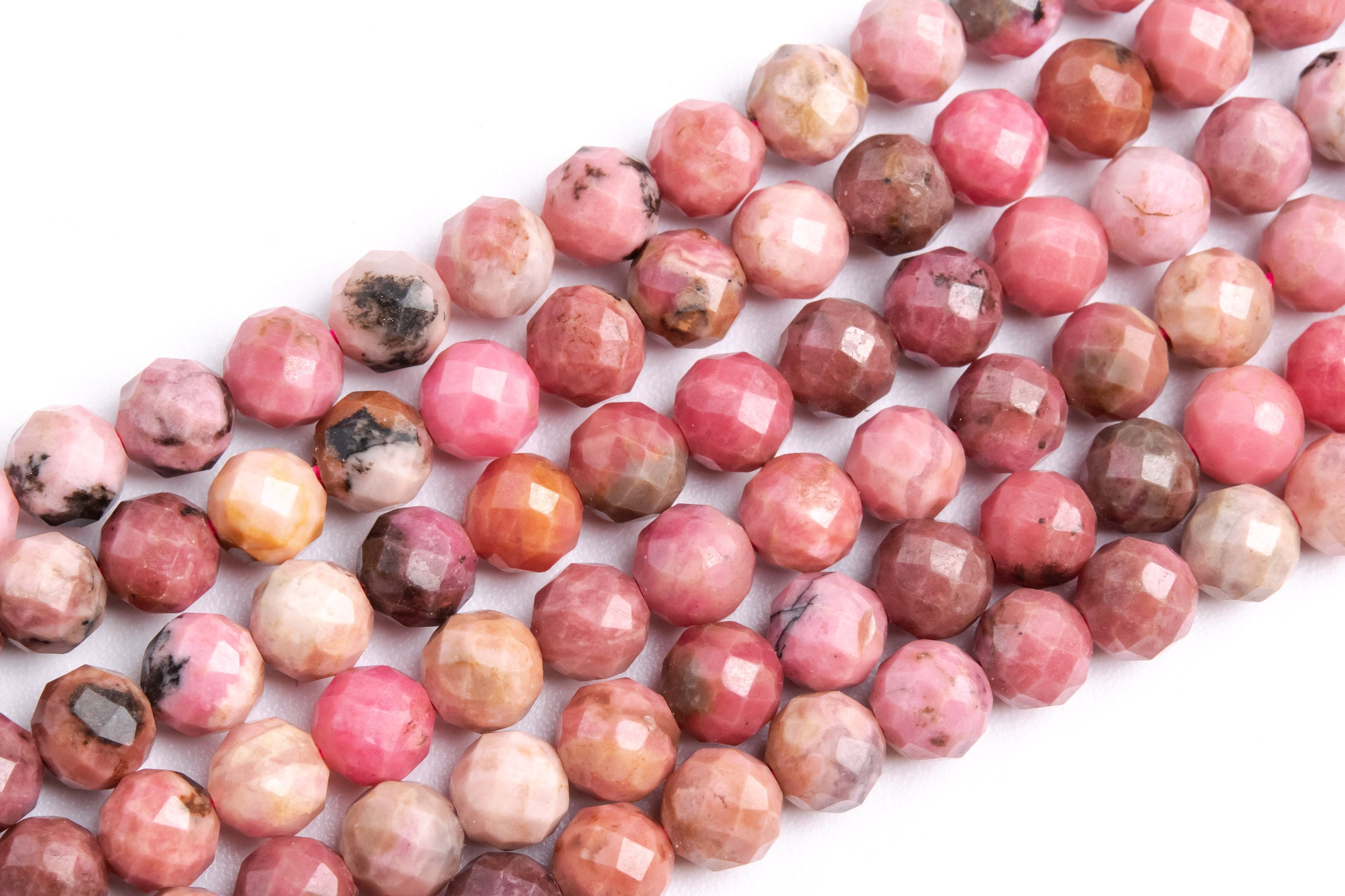 Genuine Natural Pink Rhodonite Loose Beads Faceted Round Shape 5mm