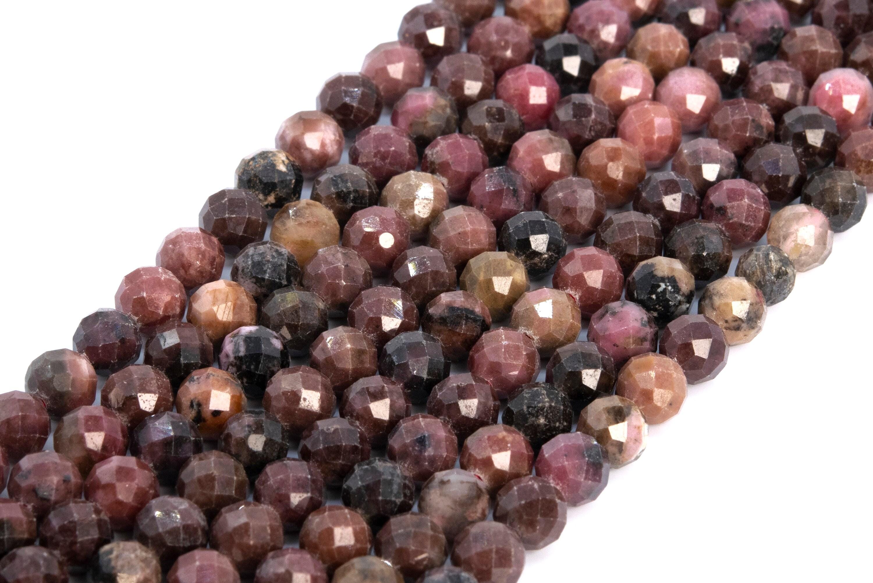 Genuine Natural Pink Brown Rhodonite Loose Beads Grade A Faceted Round Shape 6mm