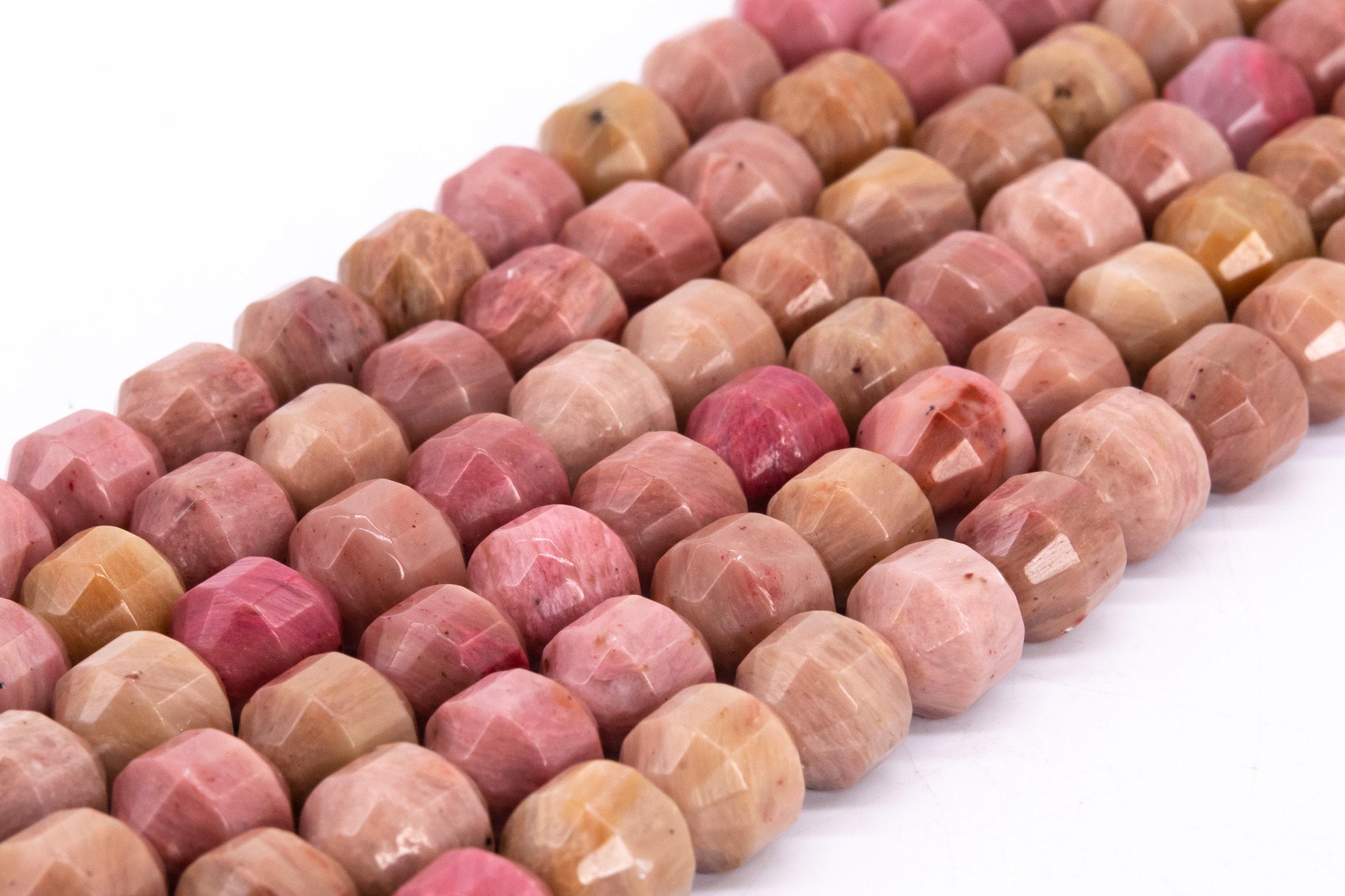 Genuine Natural Pink Brown Rhodonite Loose Beads Faceted Bicone Barrel Drum Shape 10x9mm