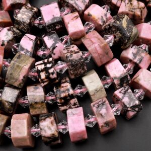Large Faceted Natural Pink Rhodonite Beads Hexagon Rondelle Heishi Wheel Disc Earthy Black Matrix Beads 15.5" Strand Large Faceted Natural Pink Rhodonite Beads Hexagon Rondelle Heishi Wheel Disc Earthy Black Matrix Beads 15.5" Strand