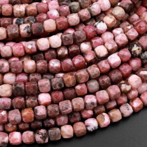 Natural Pink Rhodonite Faceted 5mm Cube Square Dice Beads 15.5" Strand Natural Pink Rhodonite Faceted 5mm Cube Square Dice Beads 15.5" Strand