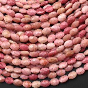 Faceted Natural Pink Petrified Rhodonite Oval Gemstone Beads 6x8mm 15.5" Strand Faceted Natural Pink Petrified Rhodonite Oval Gemstone Beads 6x8mm 15.5" Strand