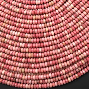Faceted Natural Pink Petrified Rhodonite 4mm Thin Rondelle Beads Gemstone 15" Strand Faceted Natural Pink Petrified Rhodonite 4mm Thin Rondelle Beads Gemstone 15" Strand