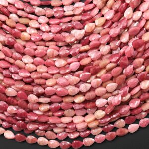 Faceted Natural Pink Petrified Rhodonite Leaf Teardrop Gemstone Beads 4x6mm 15.5" Strand Faceted Natural Pink Petrified Rhodonite Leaf Teardrop Gemstone Beads 4x6mm 15.5" Strand