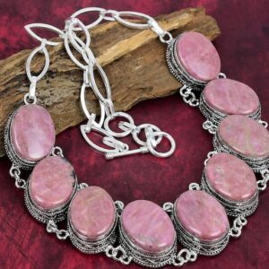 Beautiful Rhodonite Necklace, 925 Sterling Silver Jewelry Gemstone Jewelry Natural Adjustable Handmade Jewelry Necklace Anniversary Gifts