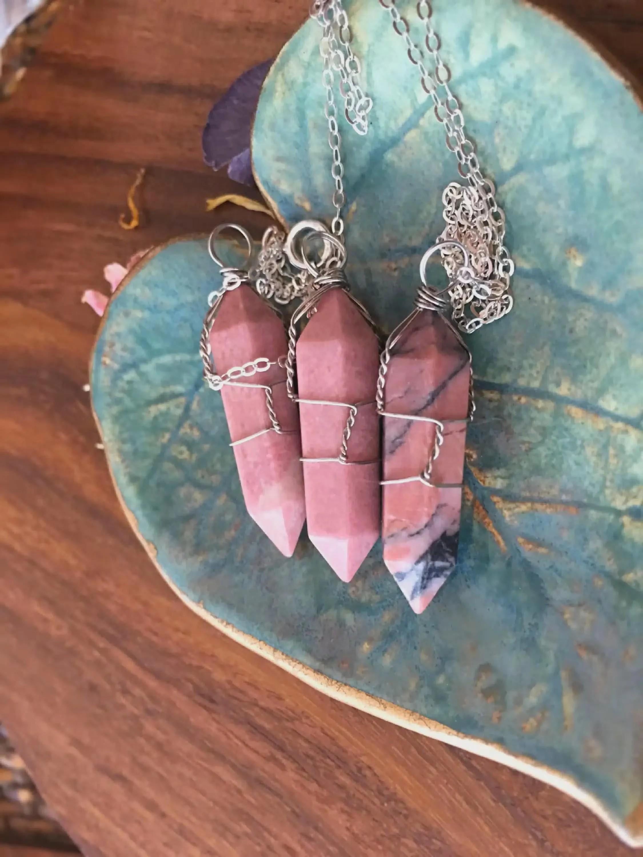 Colorful Rhodonite Point Necklace, Healing Crystal Jewelry, Intuitively Chosen