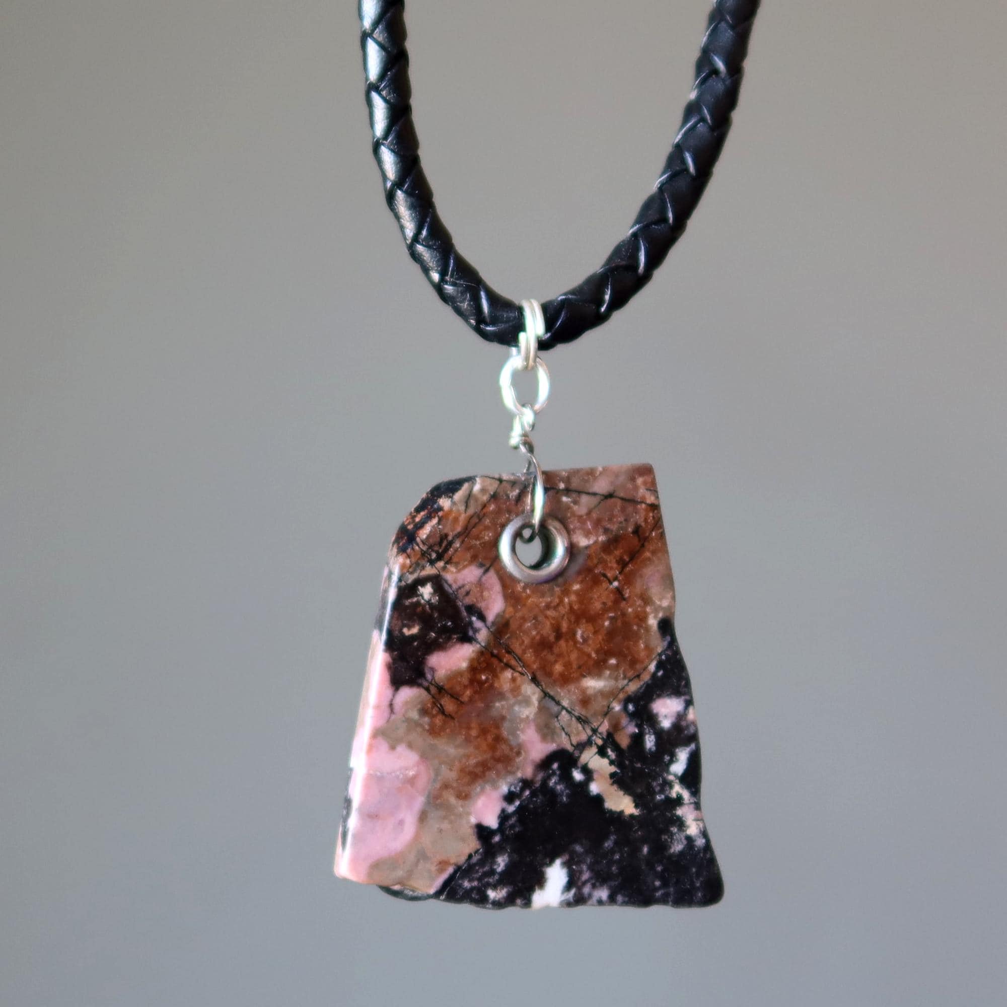 Rhodonite Necklace Confidence Pink Black Slab Rhodonite Necklace Confidence Pink Black Slab