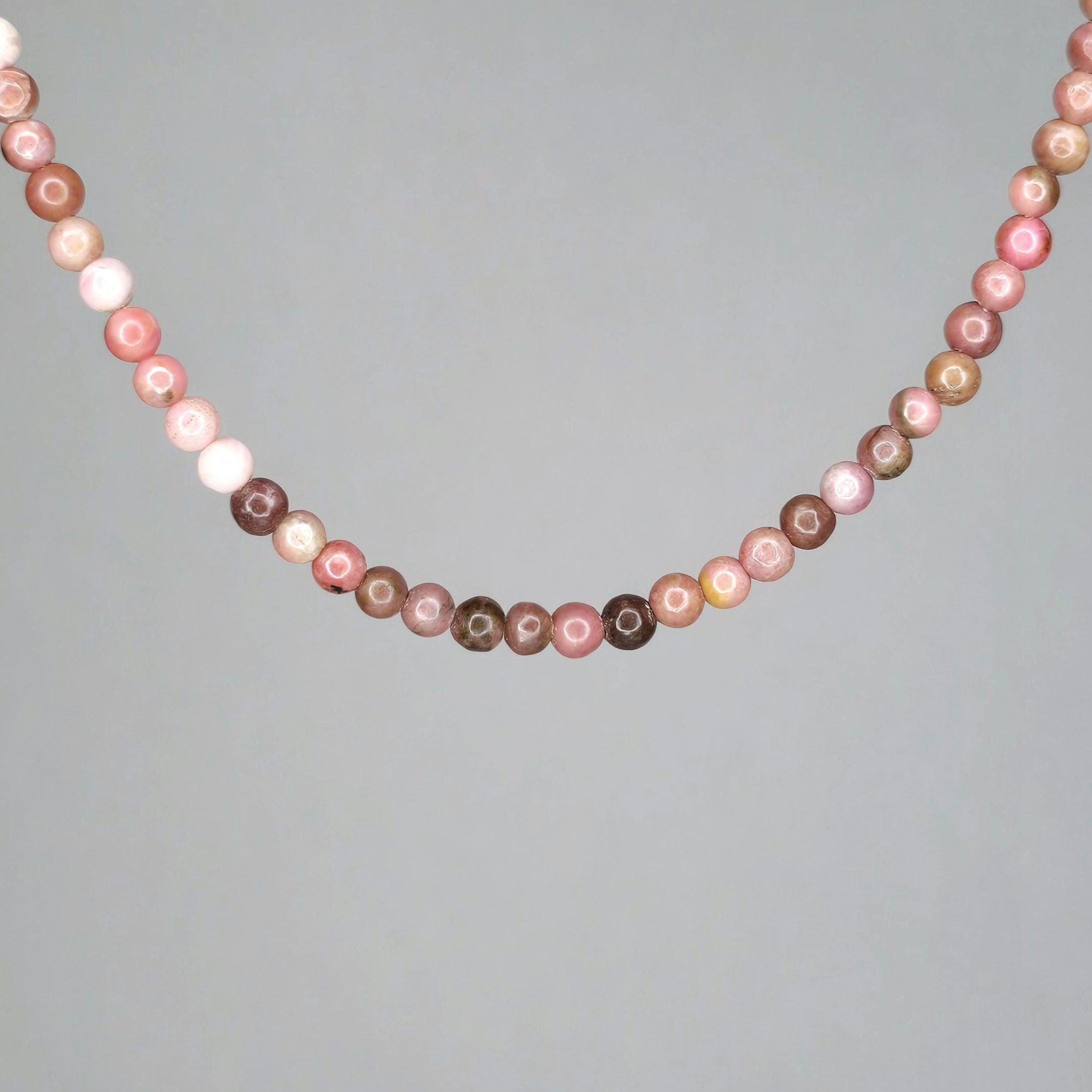 Rhodonite Crystal Beaded Choker: Sterling Silver Gemstone Necklace