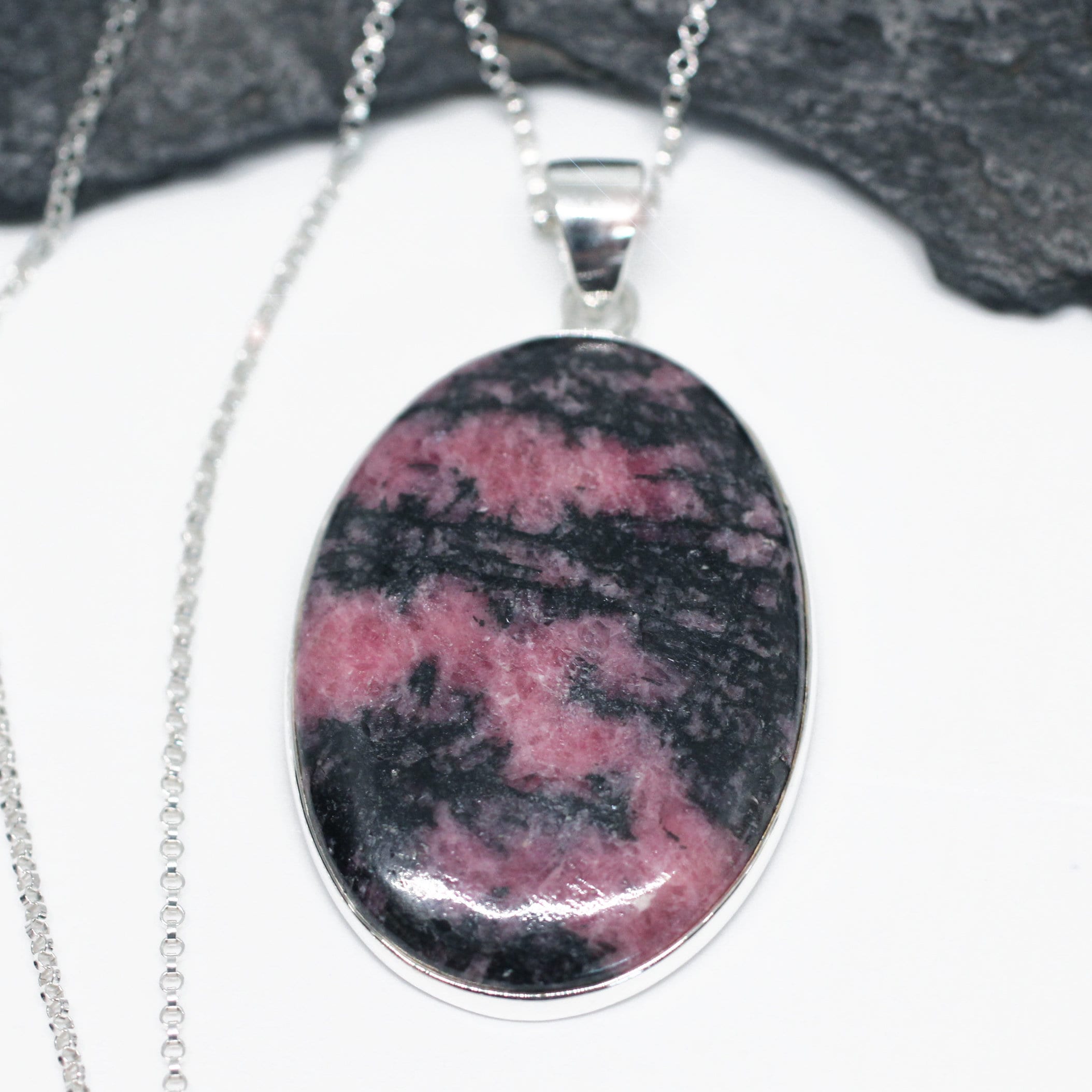 Evening Rose - Rhodonite Sterling Silver Necklace