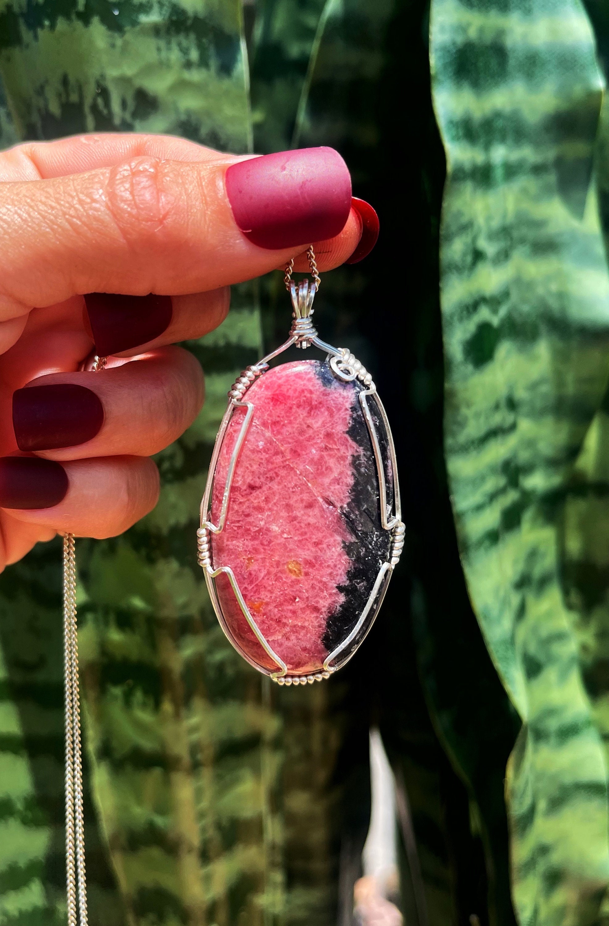 Rhodonite Necklace For Healing And Nurturing The Inner Self - Heart Chakra Crystal - Rhodonite Crystal - Cracked Stone - Discounted