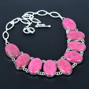 Rhodonite Gemstone Necklace: 925 Sterling Silver, Adjustable Chain