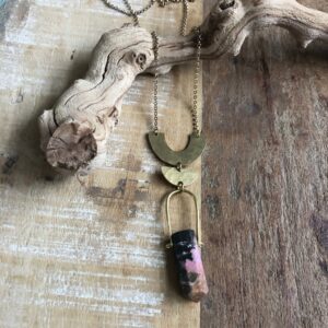 Hammered Brass And Rhodonite Necklace
