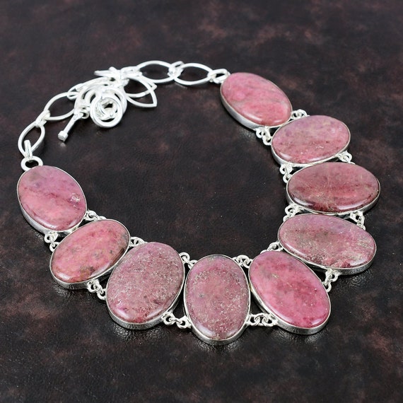 Handmade Rhodonite Necklace: 925 Sterling Silver Gemstone Jewelry