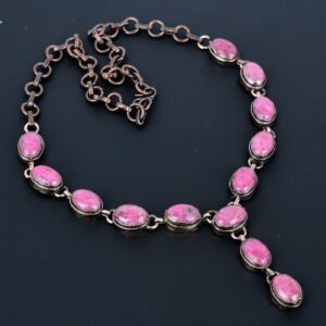Handmade Electroformed Copper Rhodonite Necklace - Antique Style