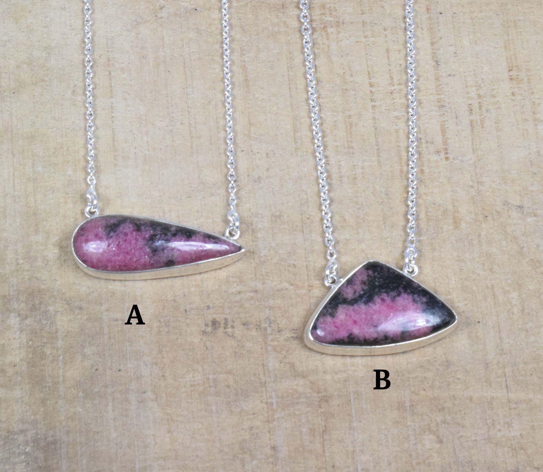 Handmade Pink Rhodonite Necklace: 925 Sterling Silver Gemstone Jewelry