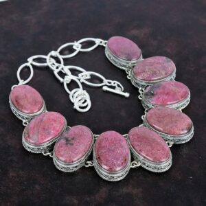 Handmade Rhodonite Necklace: Vintage 925 Sterling Silver, Adjustable