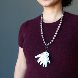 Rhodonite Necklace Key Prose Literature Pink Black Stone