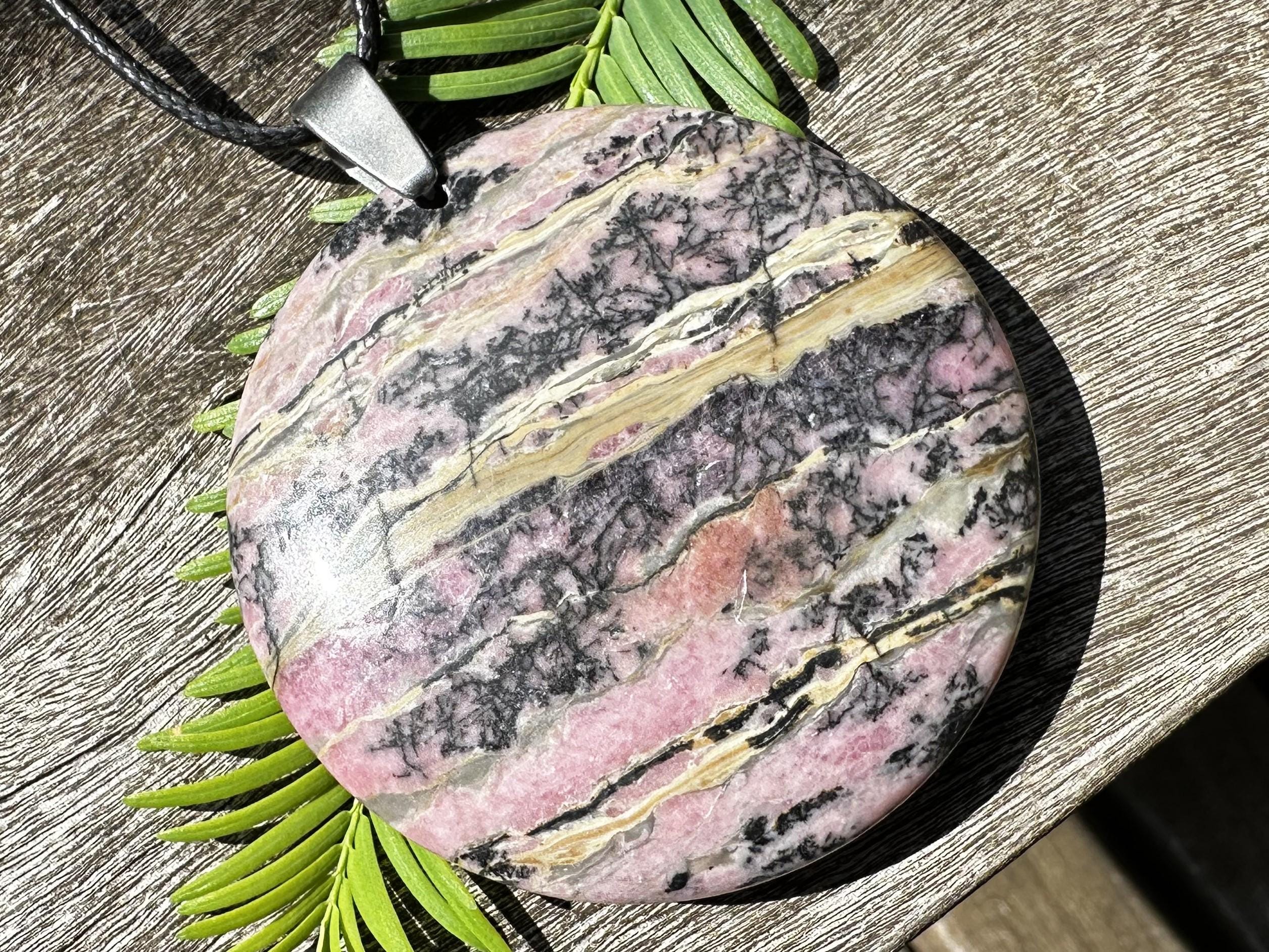 Large Rhodonite Healing Stone Necklace With Positive Healing Energy!