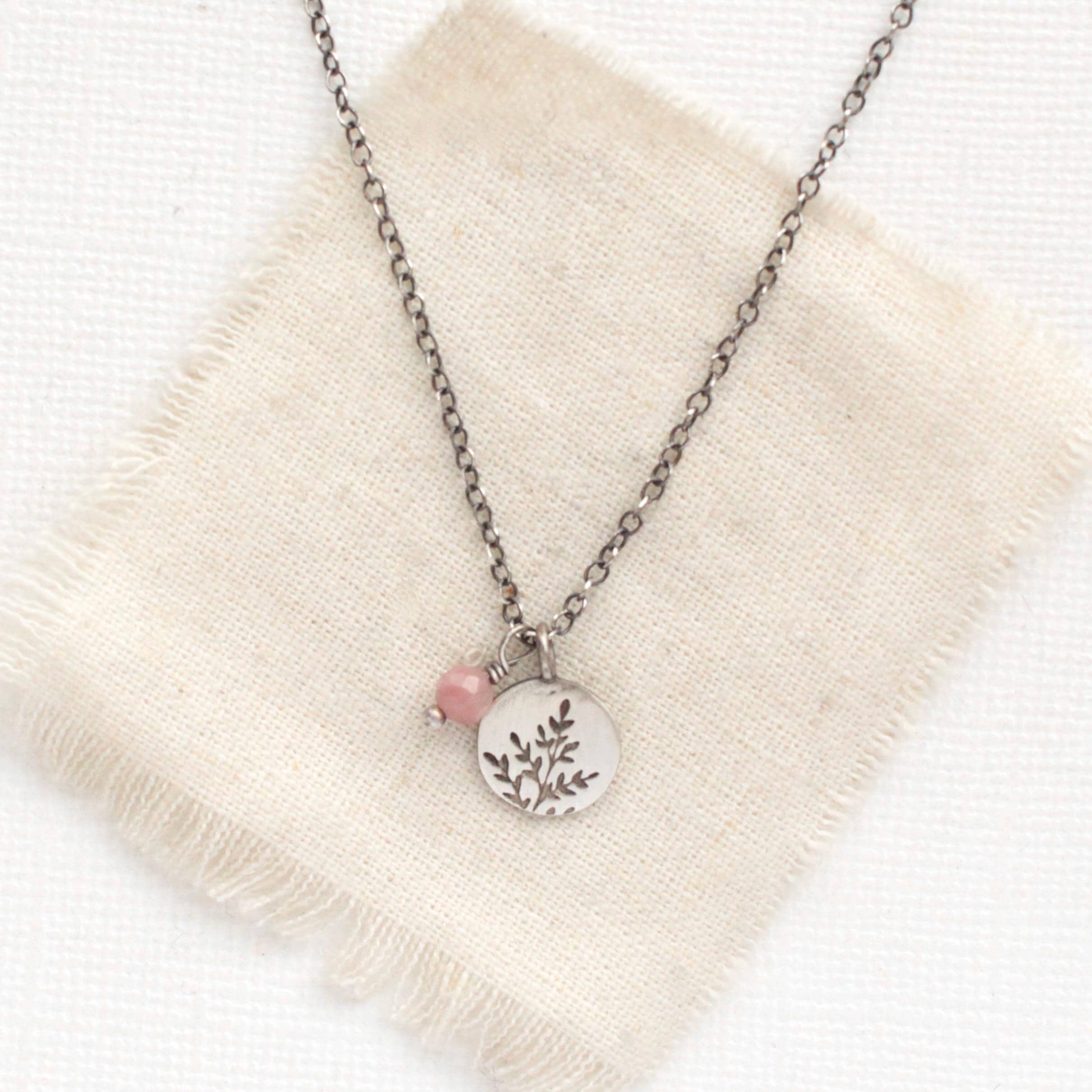 Mini Sprout & Rhodonite Charm Necklace, Little Leaf Necklace, Charm Jewelry Mini Sprout & Rhodonite Charm Necklace, Little Leaf Necklace, Charm Jewelry