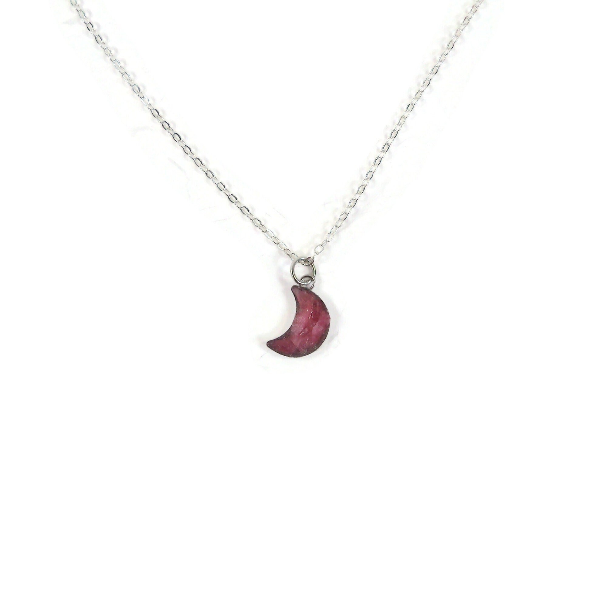 Moon Pink Rhodonite Crushed Stone Silver Plated 18" Necklace Moon Pink Rhodonite Crushed Stone Silver Plated 18" Necklace