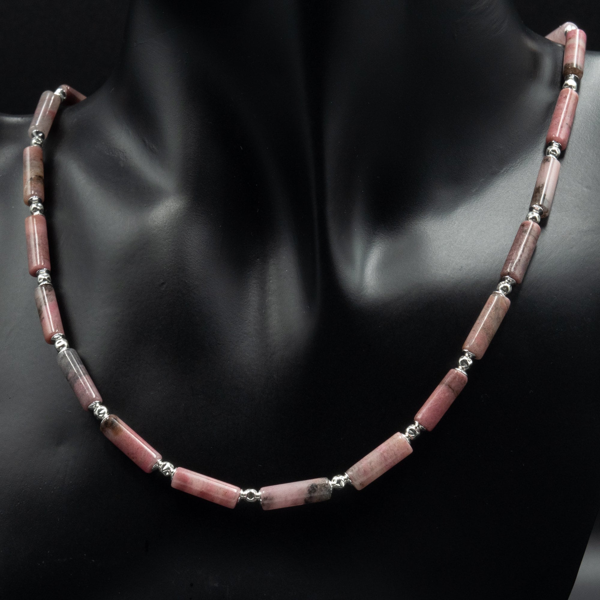 Pink Rhodonite Gemstone Necklace, Pink Sterling Silver Gemstone Handmade Necklace, Rhodonite Sterling Silver Jewelry, Pink Silver Jewelry