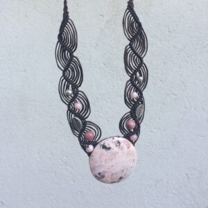 Pink Rhodonite Necklace, Rhodonite Macrame Necklace, Round Shape, Pink Rhodonite Macrame Necklace, Gemstone, Boho, Love, Meaningful Gift