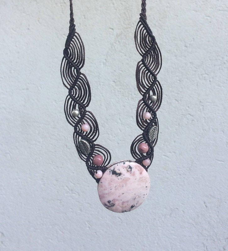 Pink Rhodonite Necklace, Rhodonite Macrame Necklace, Round Shape, Pink Rhodonite Macrame Necklace, Gemstone, Boho, Love, Meaningful Gift