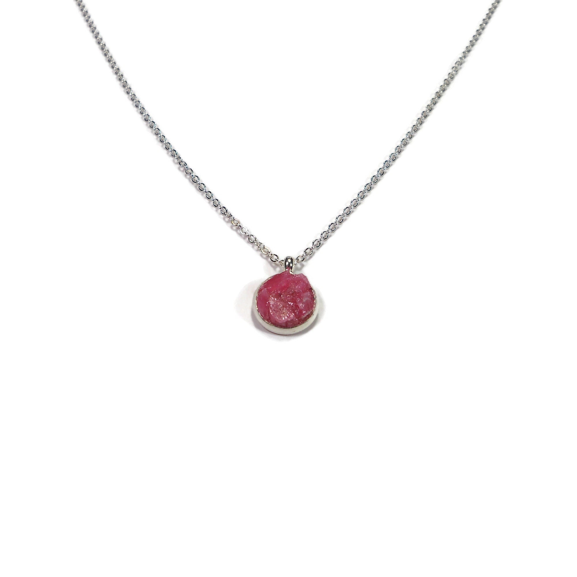 Pink Rhodonite Silver Plated 18" Crushed Stone Necklace