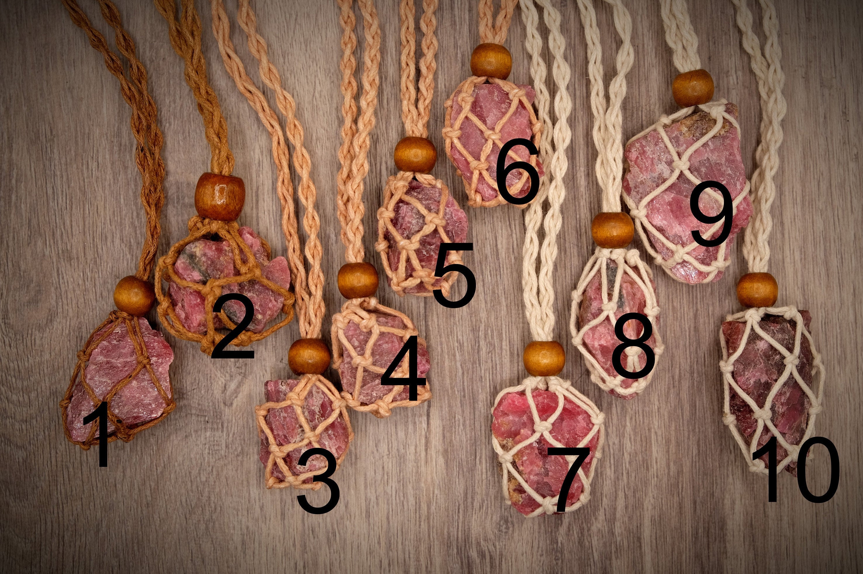 Raw Rhodonite Macrame Knotted Net Cotton Necklace Compassion, Love (brazil)
