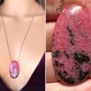 Raw Rhodonite Necklace, Statement Necklace, Raw Pink Crystal Necklace, Heart Chakra Healing Crystal, Rhodonite Crystal Necklace Exact Stone
