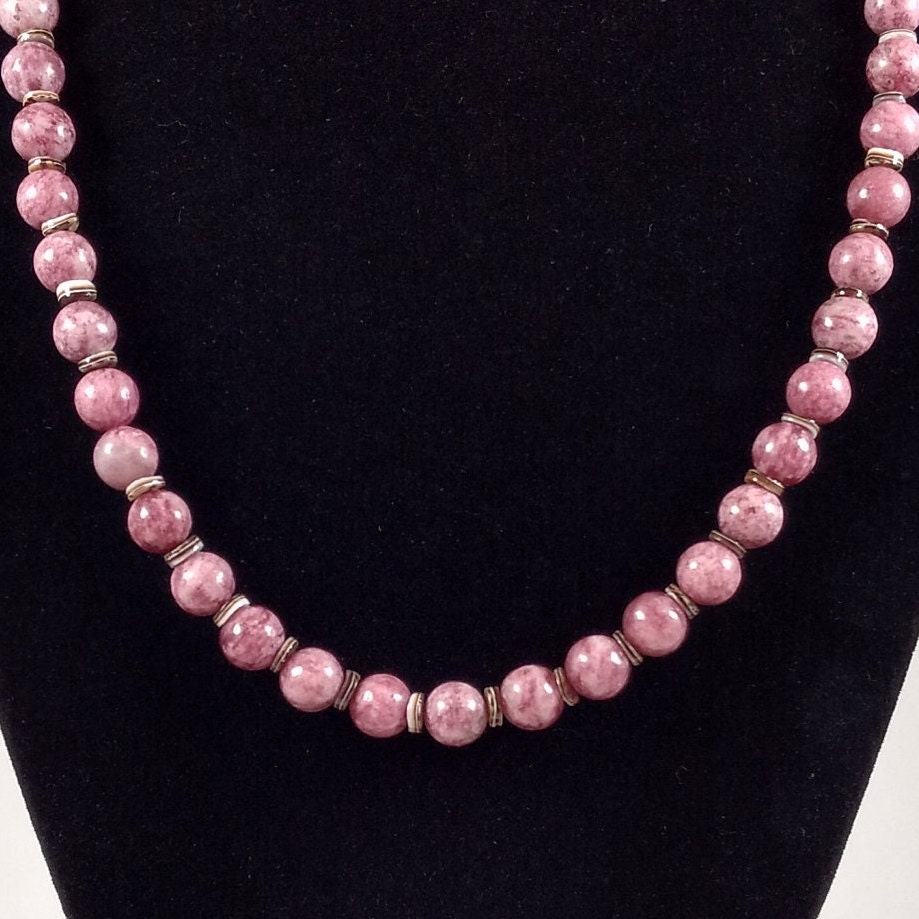 Rhodonite, Shell, And Sterling Silver Necklace Handmade By Chris Hay