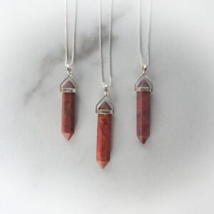 Rhodonite Necklace Sterling Silver • Sterling Pink Rhodonite Point • Genuine Gemstone Points  Healing Crystal Necklace Affordable Gift