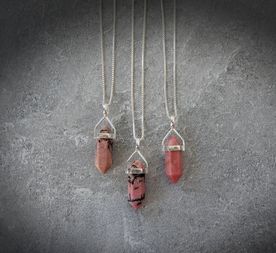 Rhodonite Necklace Sterling Silver • Rhodonite Point • Gemstone Points Sterling Silver • Healing Crystal Necklace • Layering Necklace