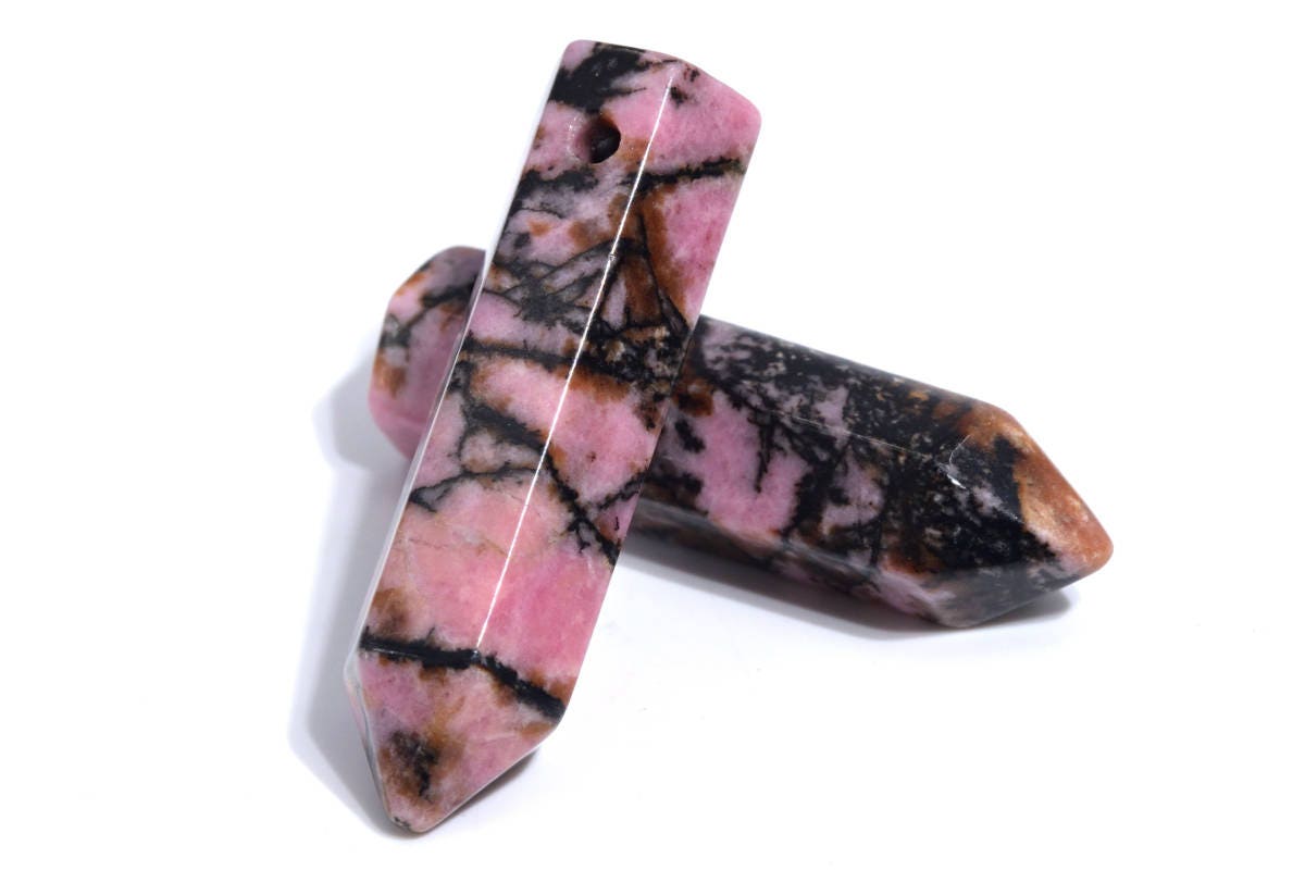 2 Pcs 30x8mm Rhodonite Beads Healing Hexagonal Pointed Grade Aaa Genuine Natural Loose Beads Bulk Lot 2,4,6,12 And 50 (103339-723)