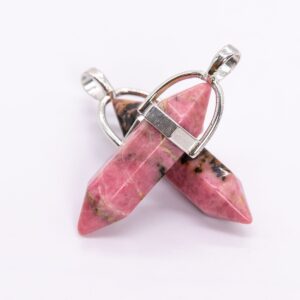 2 Pcs 31x8mm Pink Rhodonite Beads Healing Hexagonal Pointed Grade Aaa Genuine Natural Silver Plated Cap Bulk Lot Options (116722-3589)
