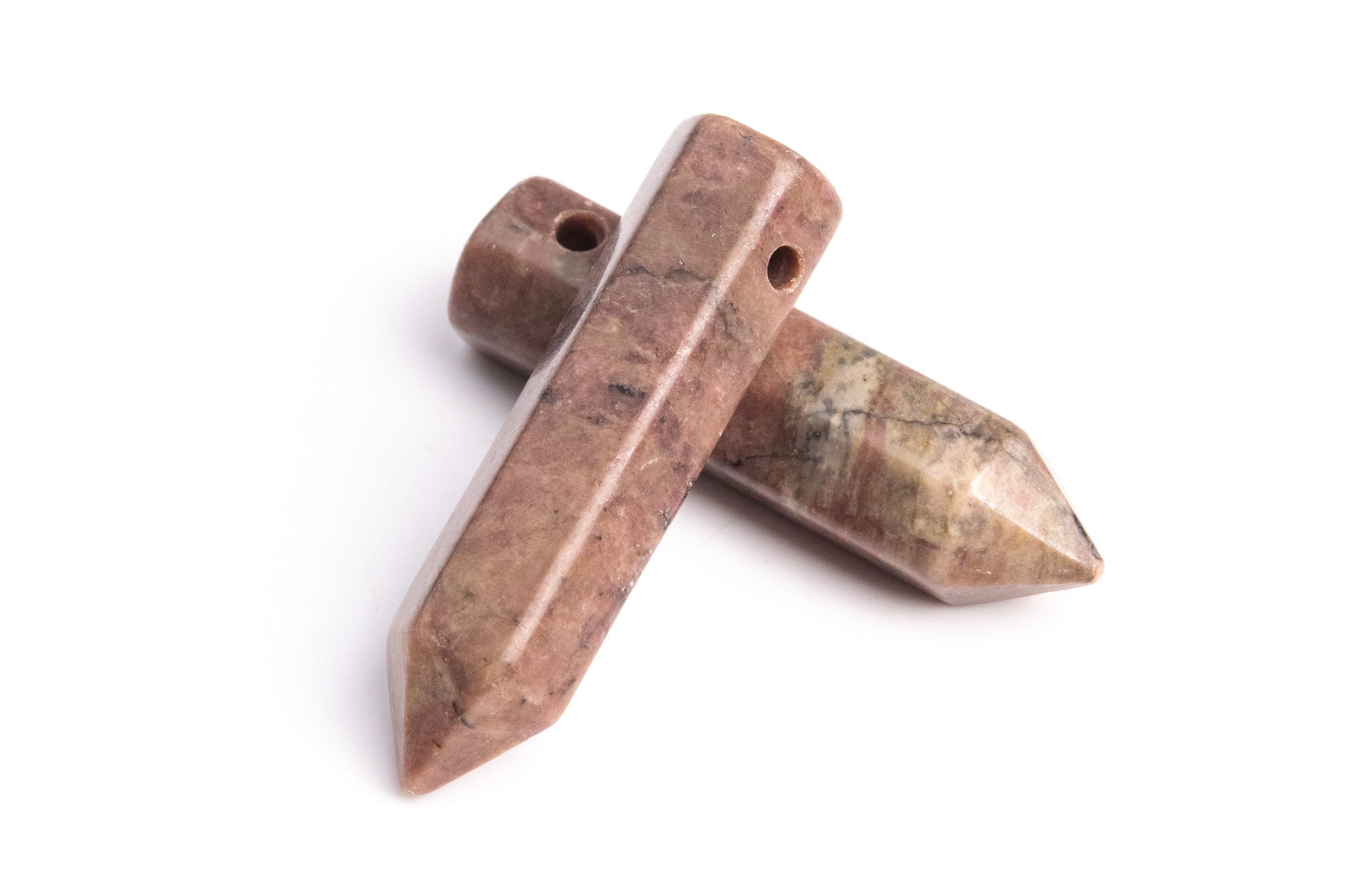 2 Pcs 30x8mm Rhodonite Beads Healing Hexagonal Pointed Grade Aaa Genuine Natural Loose Beads Bulk Lot 2,4,6,12 And 50 (103341-723)