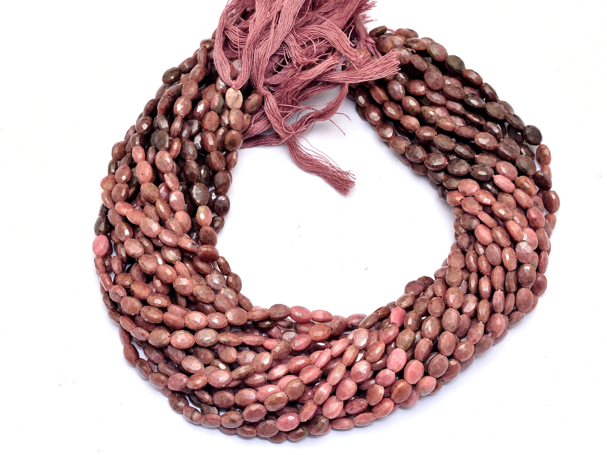 Aaa Multi Rhodonite 7x5mm Oval Faceted Beads | 13" Strand | Natural Rhodonite Semi Precious Gemstone Oval Beads For Jewelry | 1mm Hole |