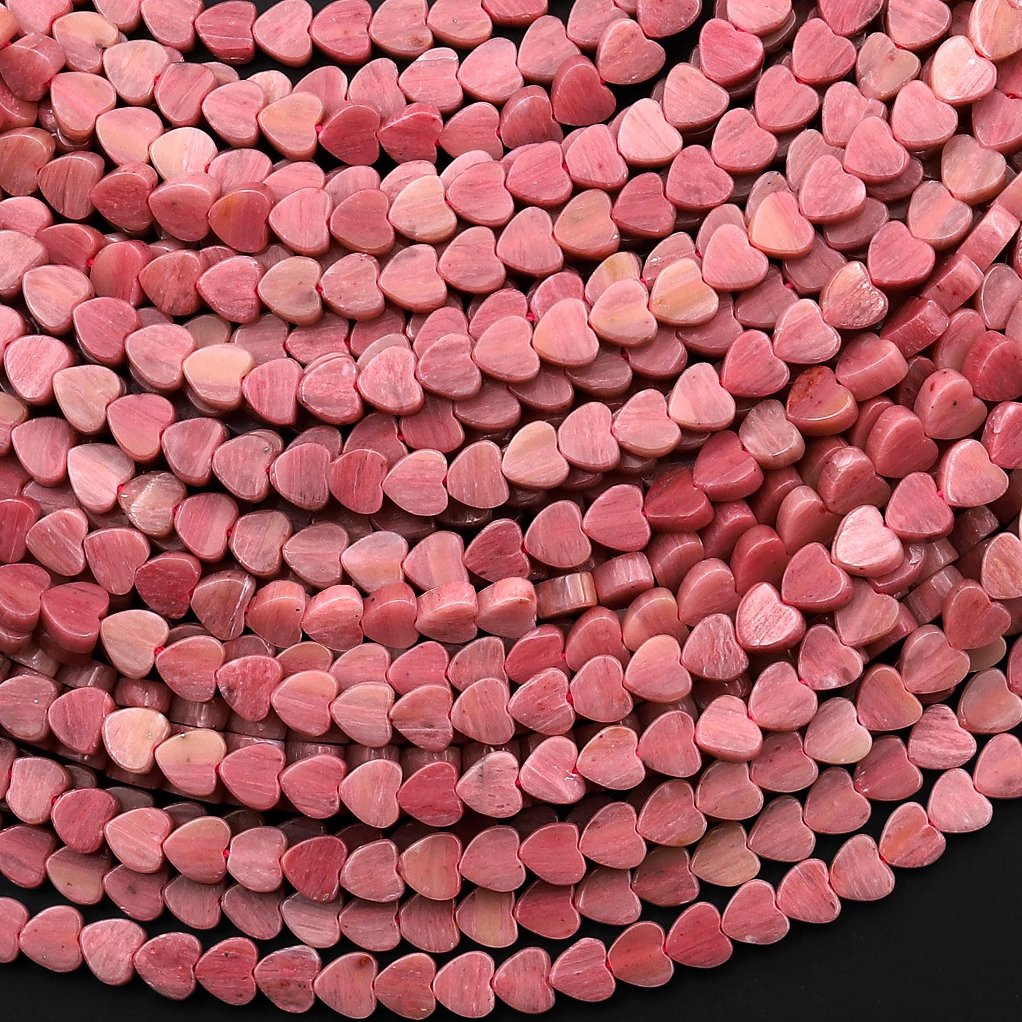 Aaa Natural Pink Petrified Rhodonite Carved Heart Beads 4mm Gemstone 15.5" Strand