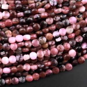 Faceted 4mm Rhodonite Coin Beads 15.5" Strand